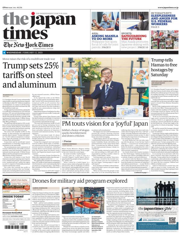 Prima-pagina-The-Japan-Times-oggi-edizione-di-oggi-20250212
